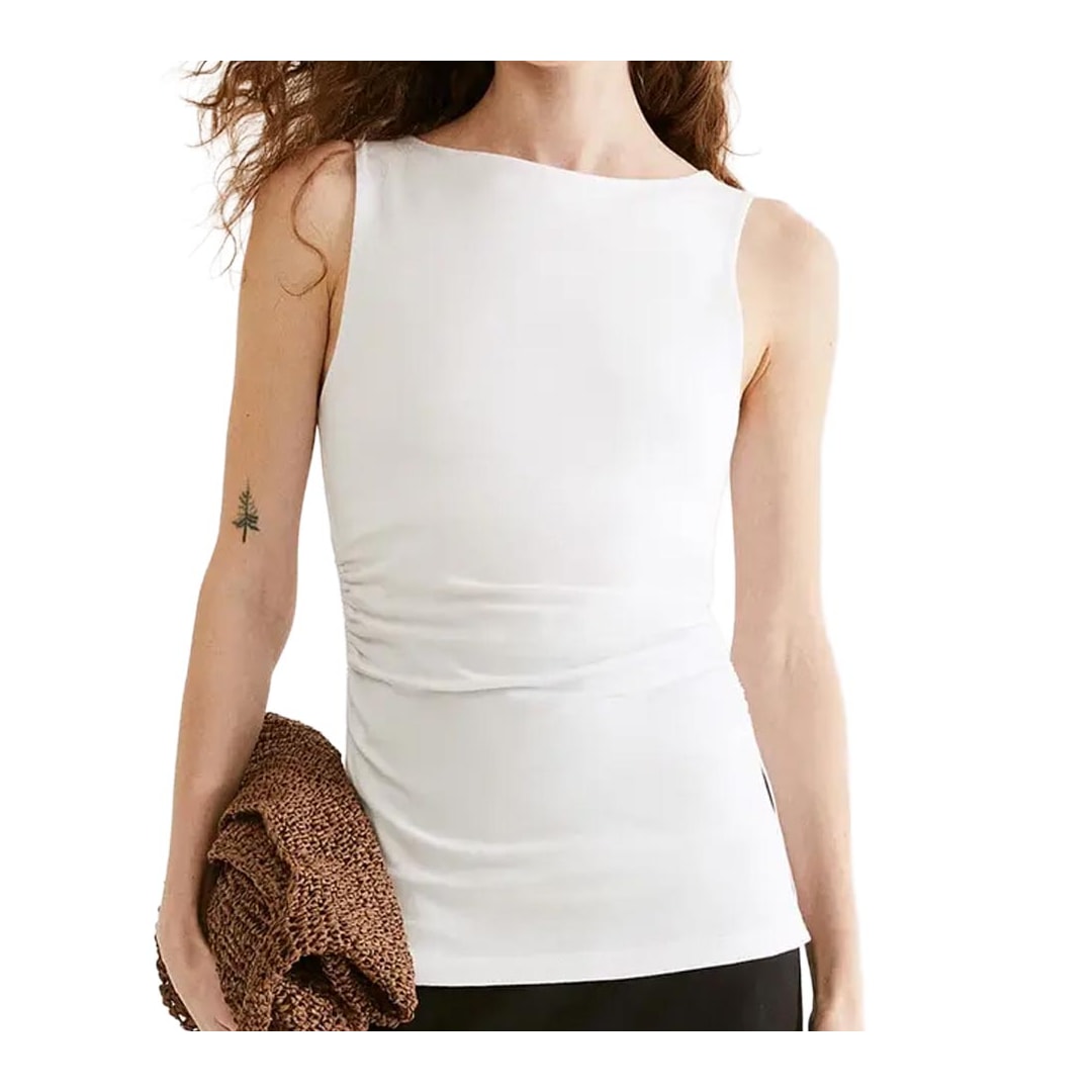 Blusa Hering Acinturada Com Franzido Sem Manga 4Au6 Branco Blusa Hering Acinturada Com Franzido Sem Manga 4Au6 Branco