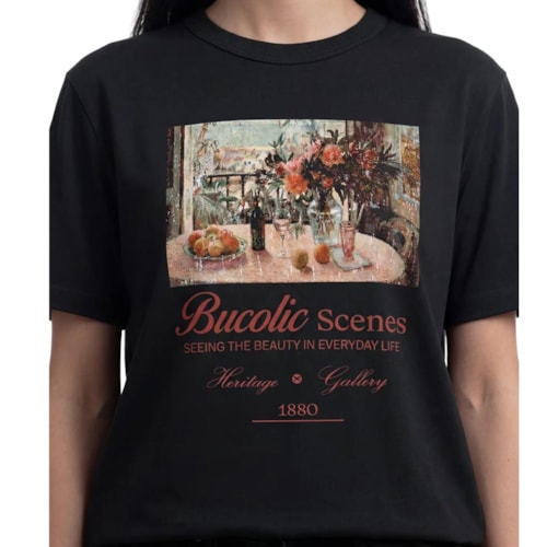 Detalhe - Blusa Hering Algodão Meia Manga 4Hbd Preto