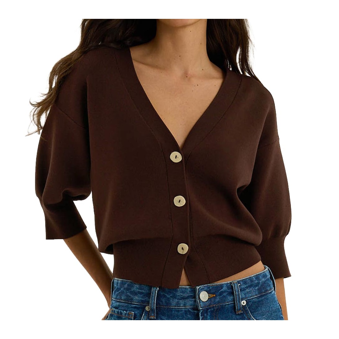 Blusa Hering Ampla Manga 3/4 Tricô Leve K6V4 Marrom Blusa Hering Ampla Manga 3/4 Tricô Leve K6V4 Marrom