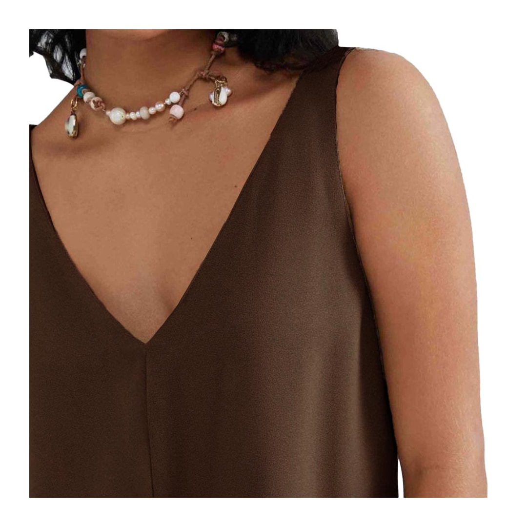 Blusa Hering De Tecido Sem Manga Chocolate