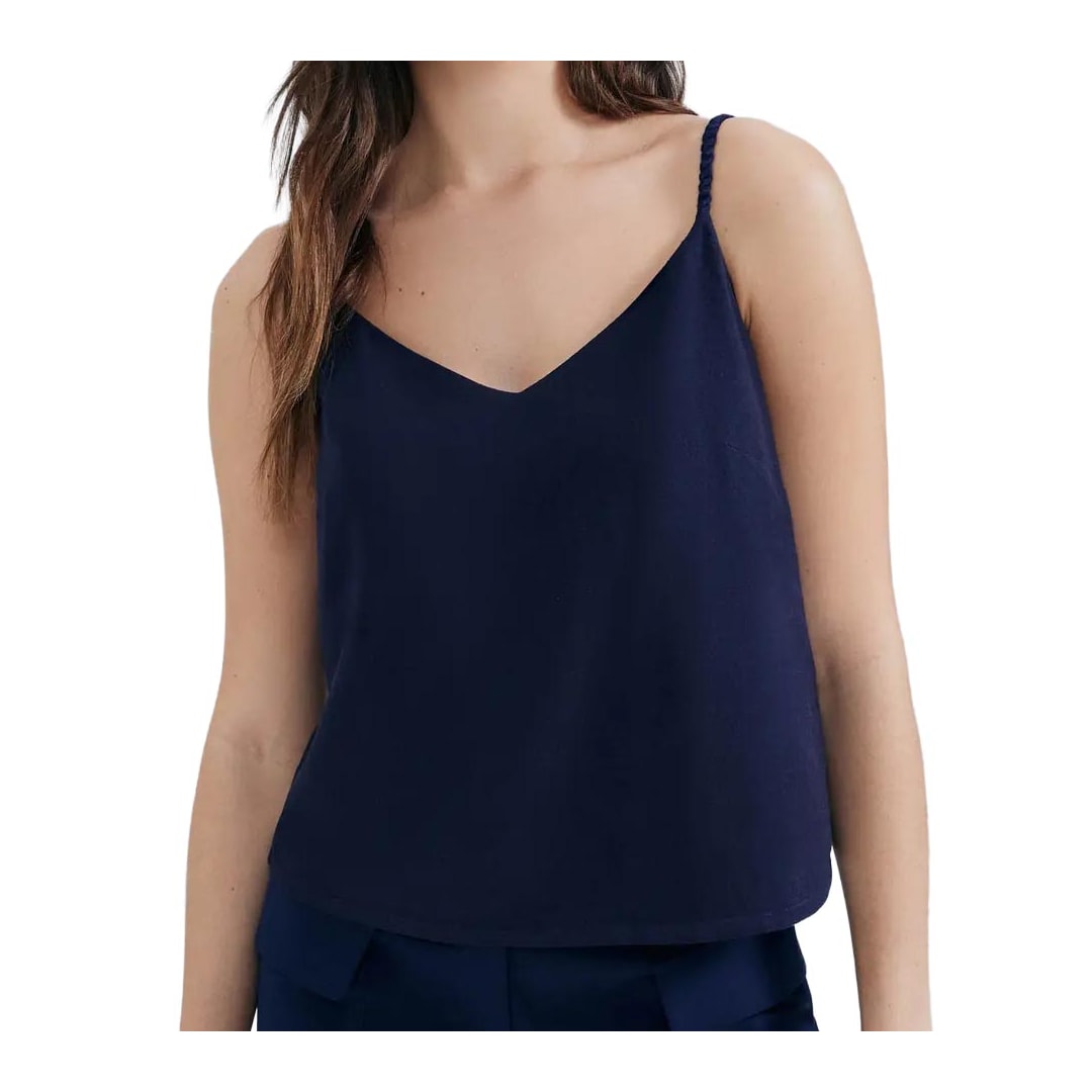 Blusa Hering Decote V Com Linho Sem Manga K5vn Marinho