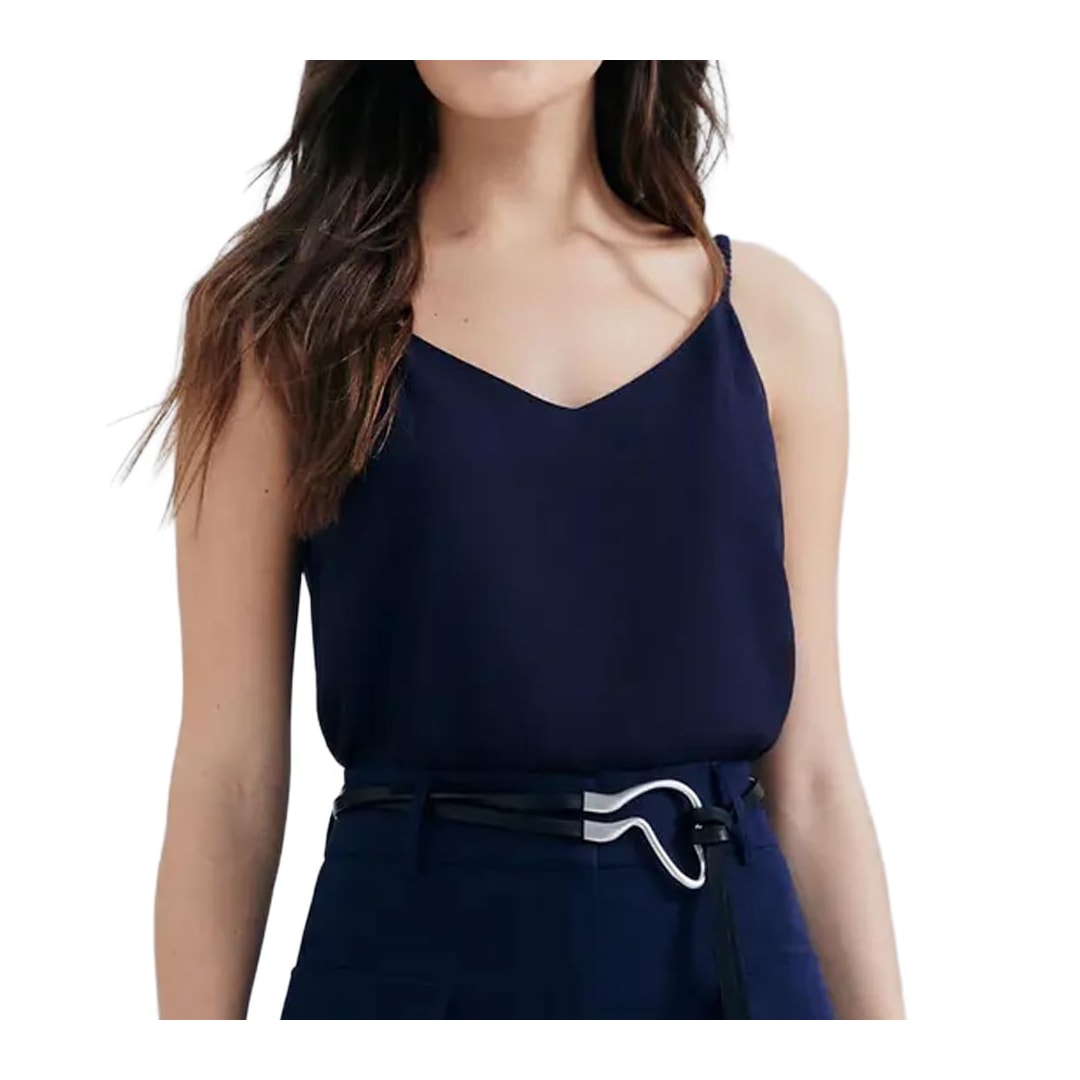 Blusa Hering Decote V Com Linho Sem Manga K5vn Marinho