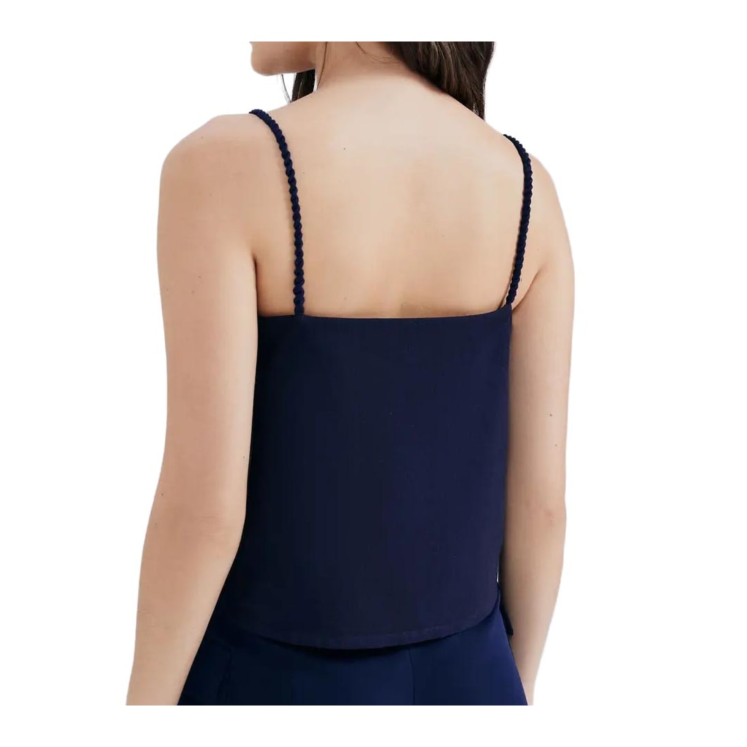 Blusa Hering Decote V Com Linho Sem Manga K5vn Marinho