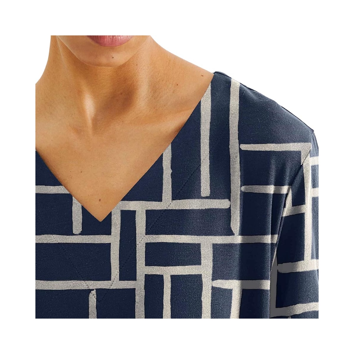 Blusa Hering Em Viscose Meia Manga 4H7Q Azul Marinho/Aveia