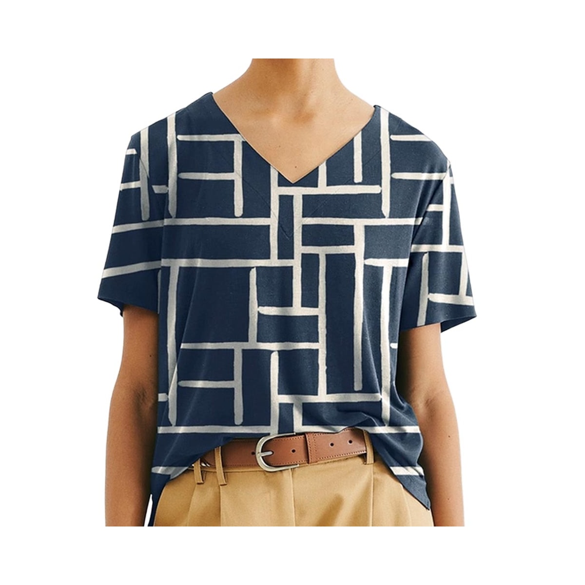 Blusa Hering Em Viscose Meia Manga 4H7Q Azul Marinho/Aveia