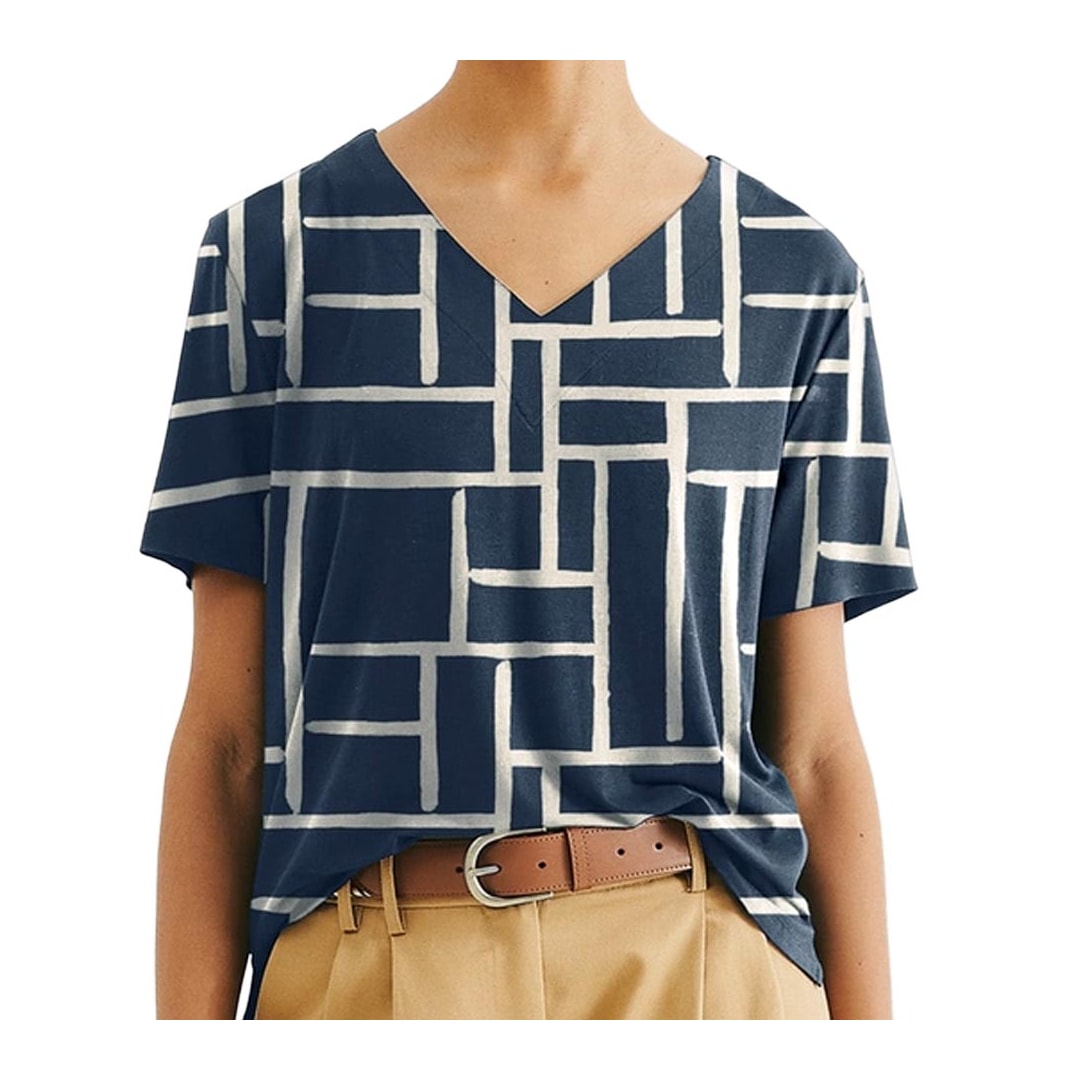 Blusa Hering Em Viscose Meia Manga 4H7Q Azul Marinho/Aveia