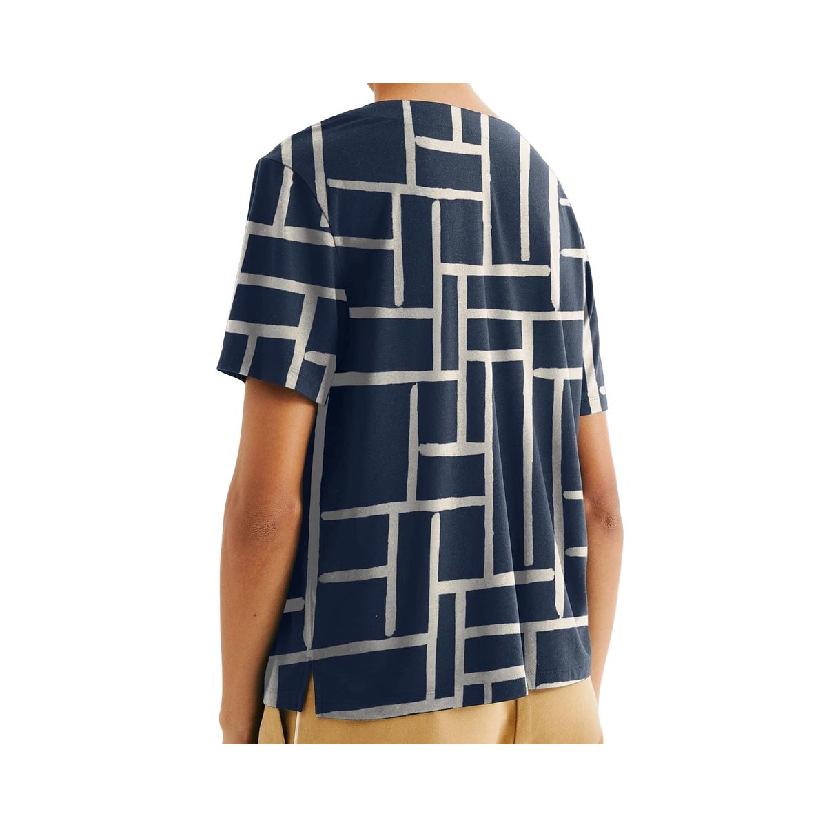 Blusa Hering Em Viscose Meia Manga 4H7Q Azul Marinho/Aveia