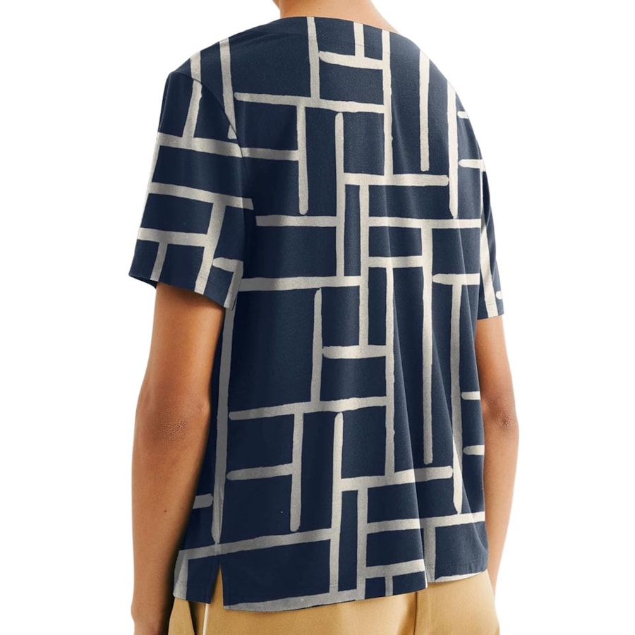 Blusa Hering Em Viscose Meia Manga 4H7Q Azul Marinho/Aveia