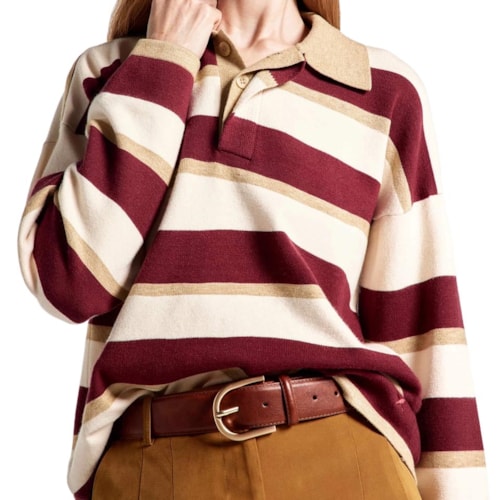 Blusa Hering Feminina Em Tricô Fio Tinto K6p0 Bege/Bordo