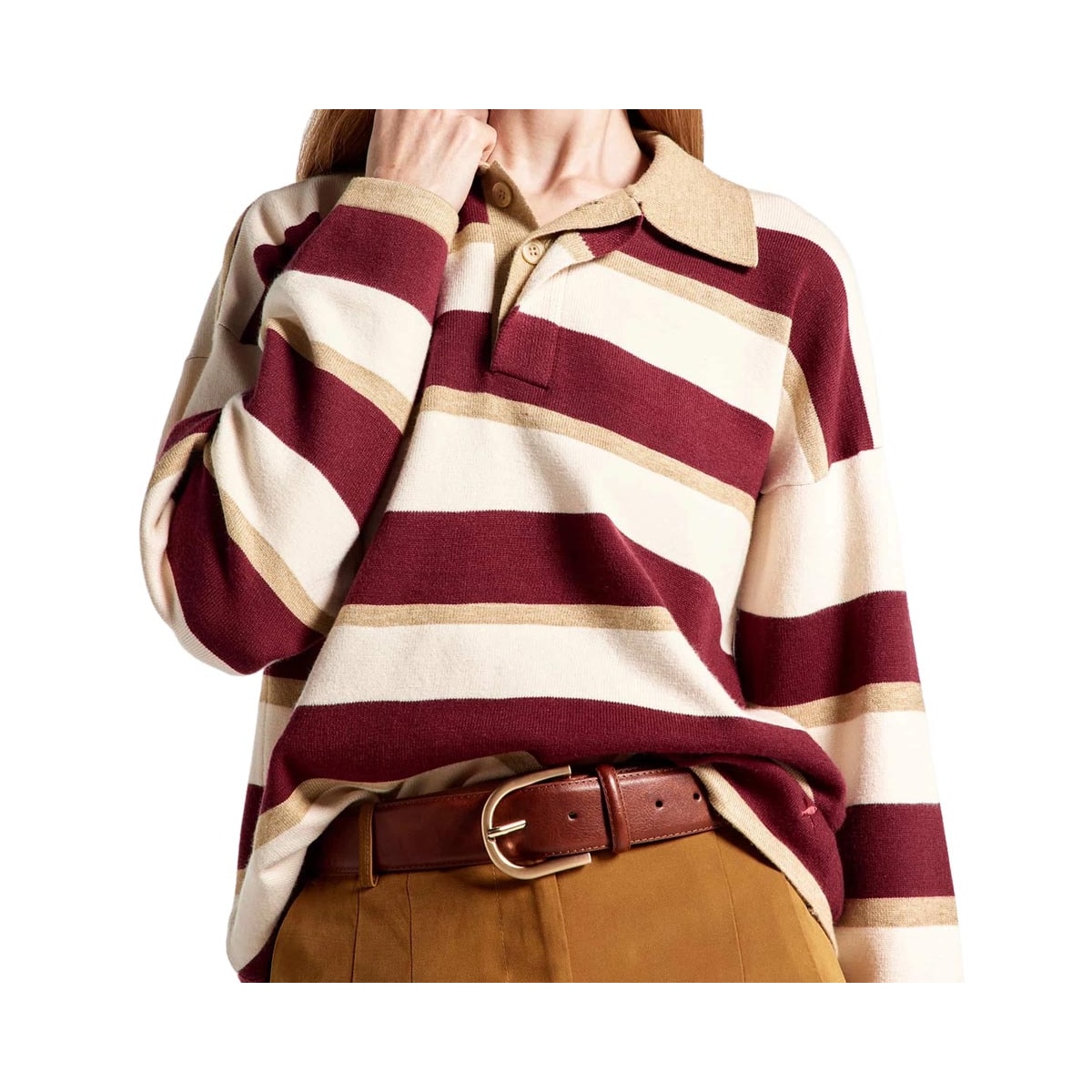 Blusa Hering Feminina Em Tricô Fio Tinto K6p0 Bege/Bordo