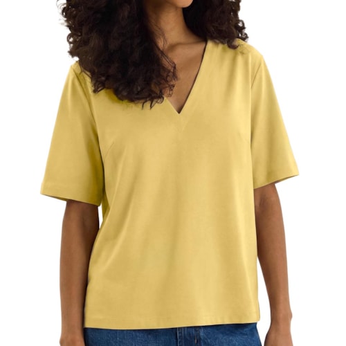 Blusa Hering Feminina Manga Curta Decote V K61E Amarelo