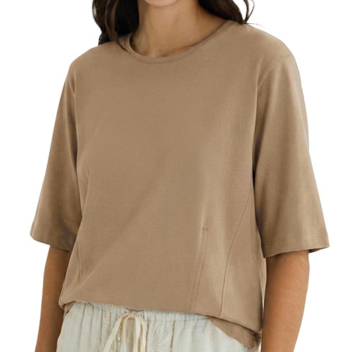 Blusa Hering Feminina Meia Manga Peach Touch K6n5 Caqui