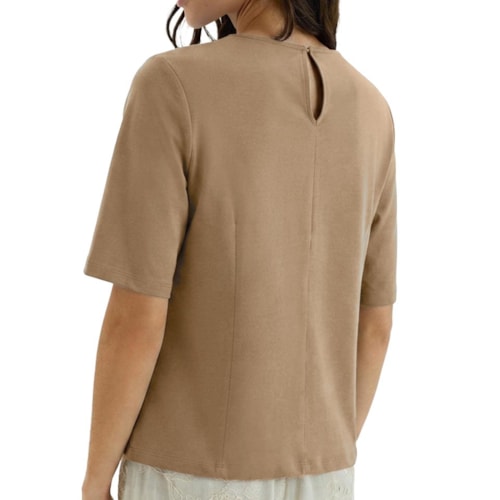 Detalhe - Blusa Hering Feminina Meia Manga Peach Touch K6n5 Caqui