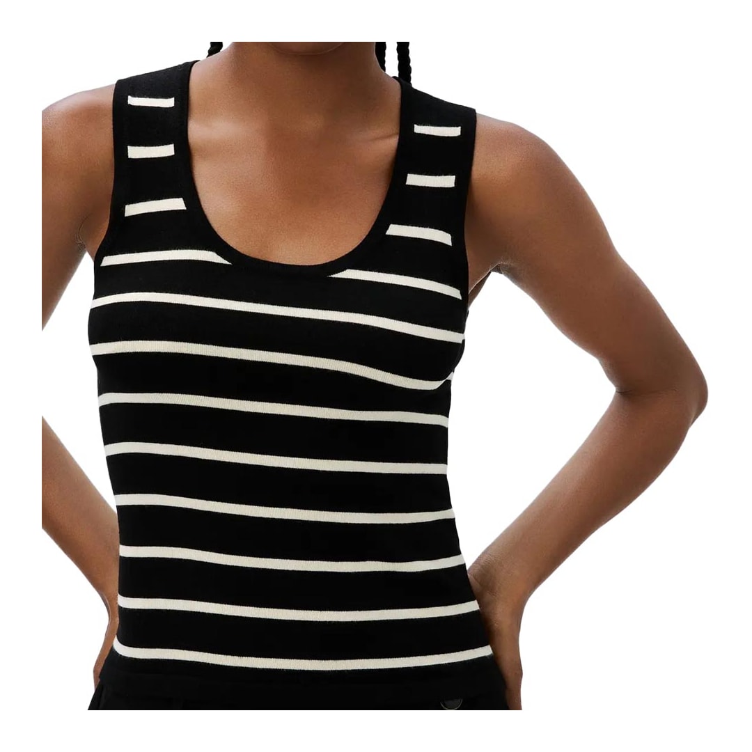 Blusa Hering Listrada Em Tricô Sem Manga K5p8 Off/Preto