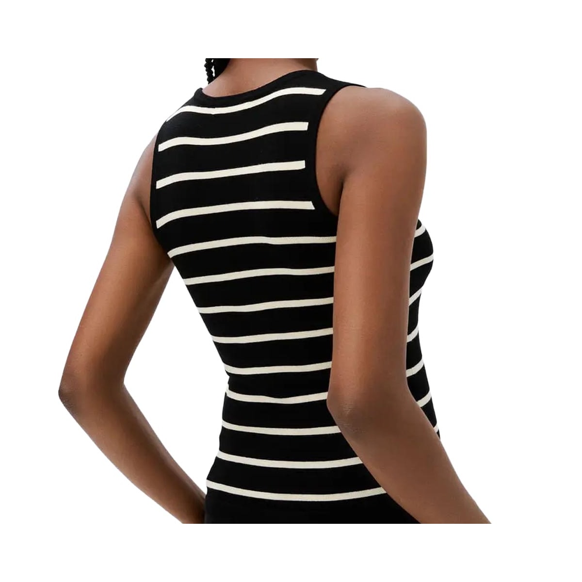 Blusa Hering Listrada Em Tricô Sem Manga K5p8 Off/Preto Blusa Hering Listrada Em Tricô Sem Manga K5p8 Off/Preto