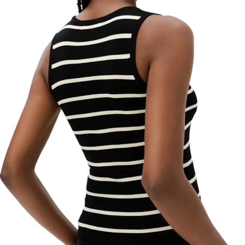 Detalhe - Blusa Hering Listrada Em Tricô Sem Manga K5p8 Off/Preto