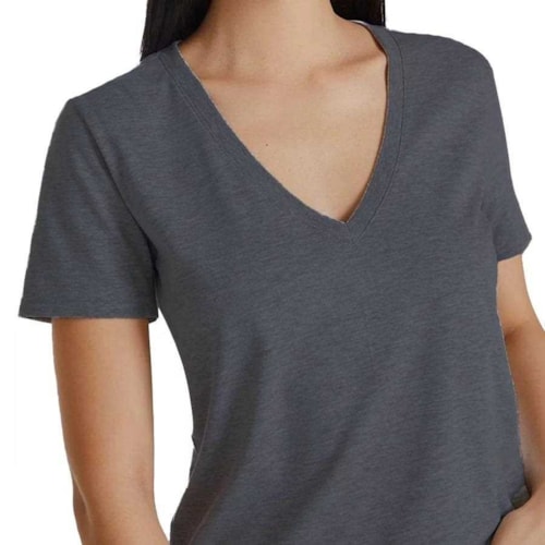 Detalhe - Blusa Hering Meia Manga 02Tq Mescla Chumbo