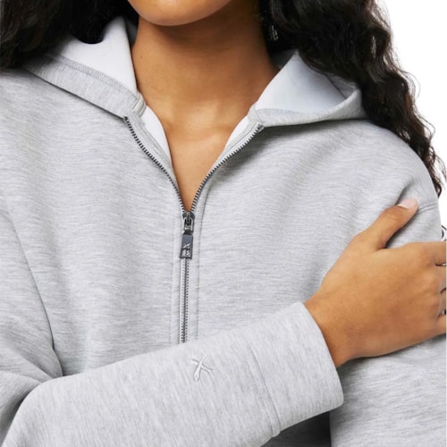 Detalhe - Blusa Hering Moletom Feminina Aberta Capuz K6q5 Mescla Cinza