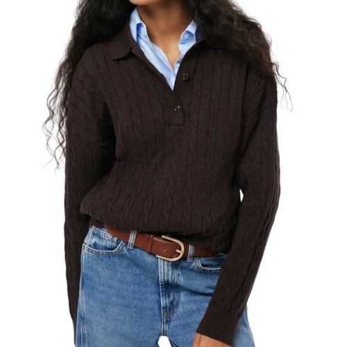 Blusa Hering Polo Em Tricô Feminina K6q3 Coffee