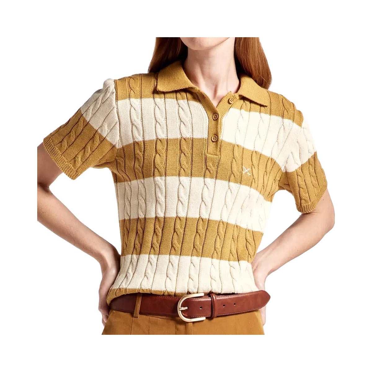 Blusa Hering Polo Em Tricô Fio Tinto K6lz Ocre