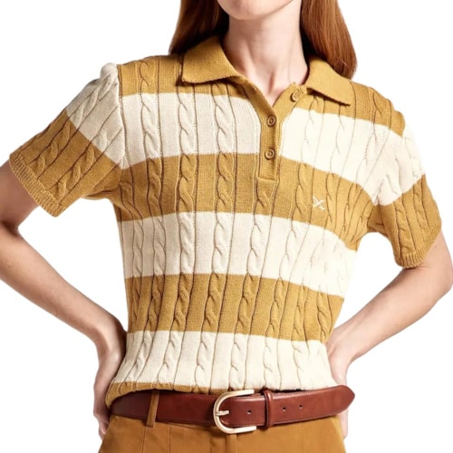 Detalhe - Blusa Hering Polo Em Tricô Fio Tinto K6lz Ocre