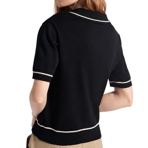 Detalhe - Blusa Hering Polo Em Tricô Leve Feminina K6ny Preta