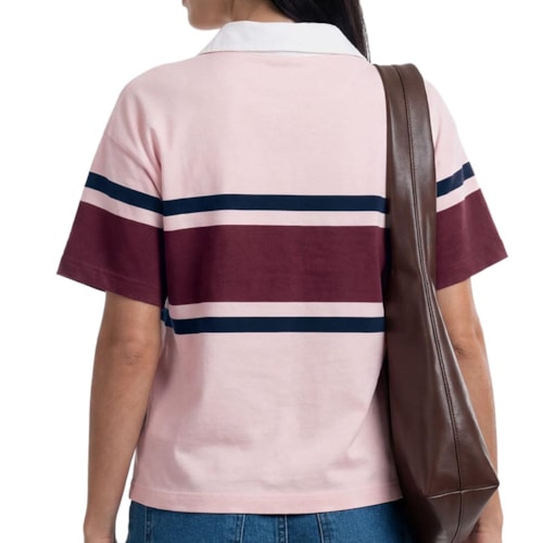 Detalhe - Blusa Hering Polo Feminina Manga Curta Listrada 4HBQ Rosa