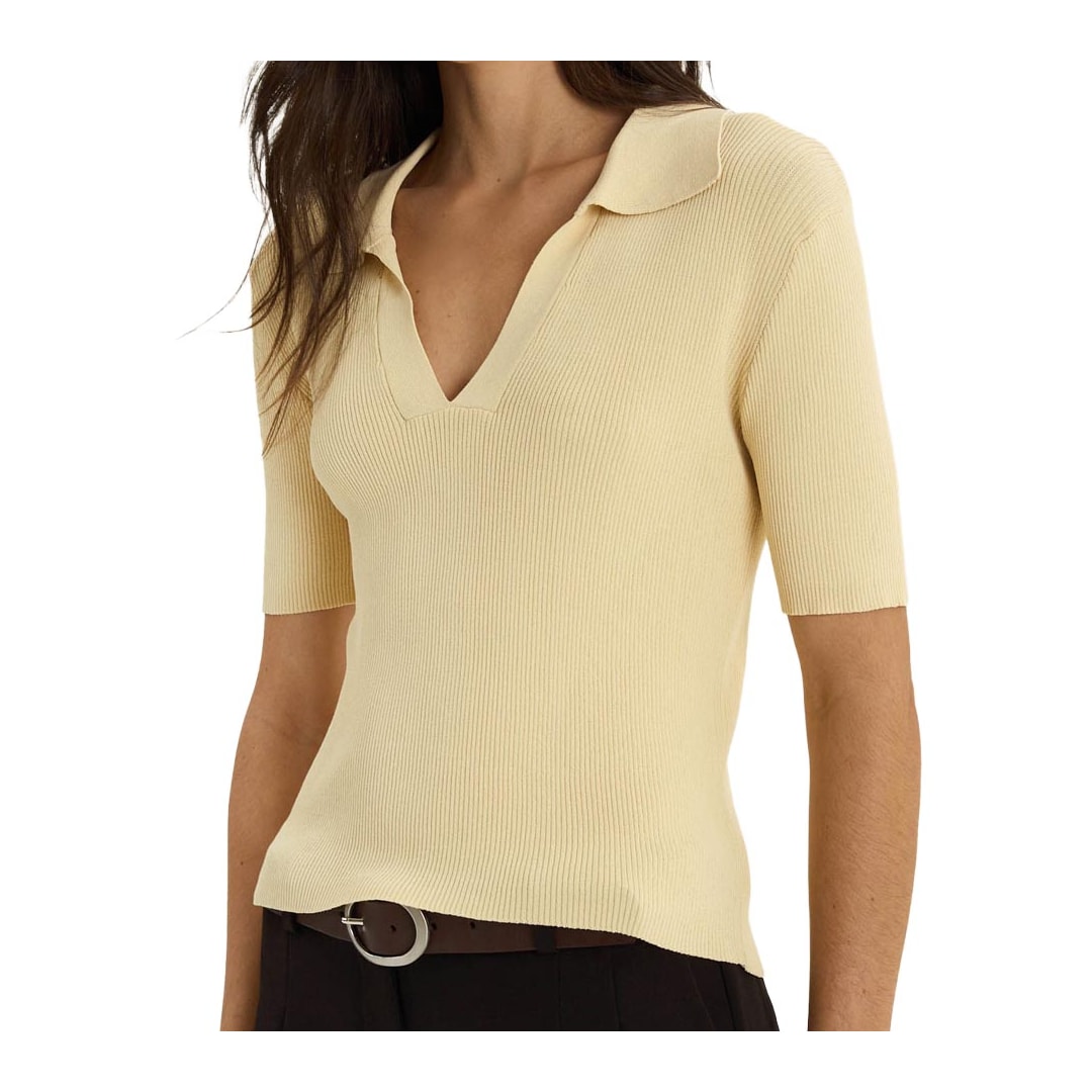 Blusa Hering Polo Feminina Tricô Meia Manga K6TQ Manteiga Blusa Hering Polo Feminina Tricô Meia Manga K6TQ Manteiga