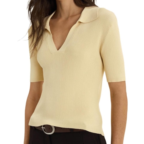 Blusa Hering Polo Feminina Tricô Meia Manga K6TQ Manteiga