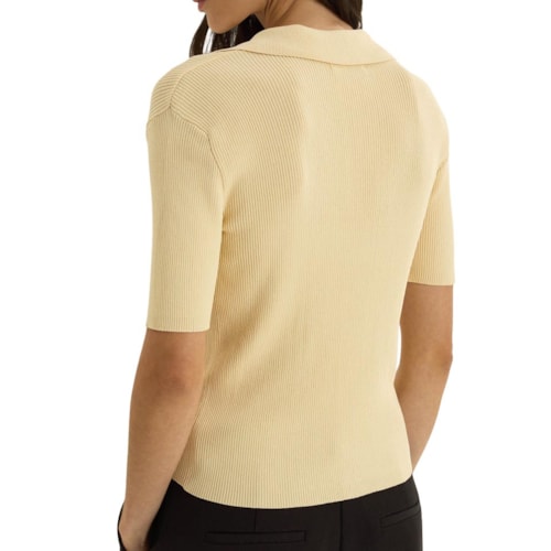 Detalhe - Blusa Hering Polo Feminina Tricô Meia Manga K6TQ Manteiga