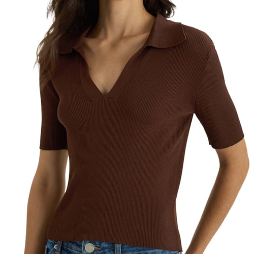 Blusa Hering Polo Feminina Tricô Meia Manga K6tq Marrom