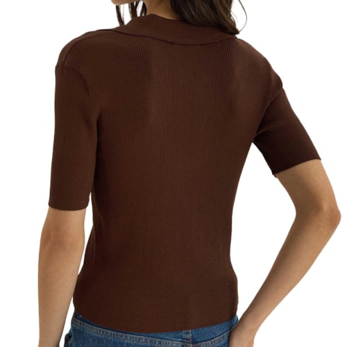 Detalhe - Blusa Hering Polo Feminina Tricô Meia Manga K6tq Marrom