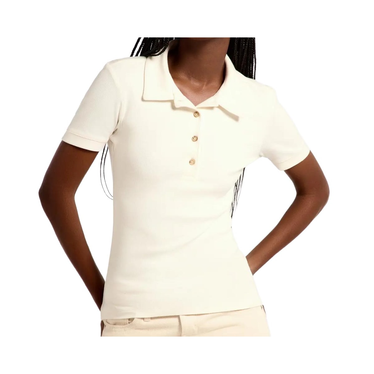 Blusa Hering Polo Ribana Ultra Soft Feminina 4HA2 Branco Off
