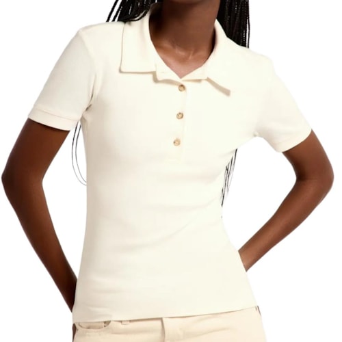 Blusa Hering Polo Ribana Ultra Soft Feminina 4HA2 Branco Off