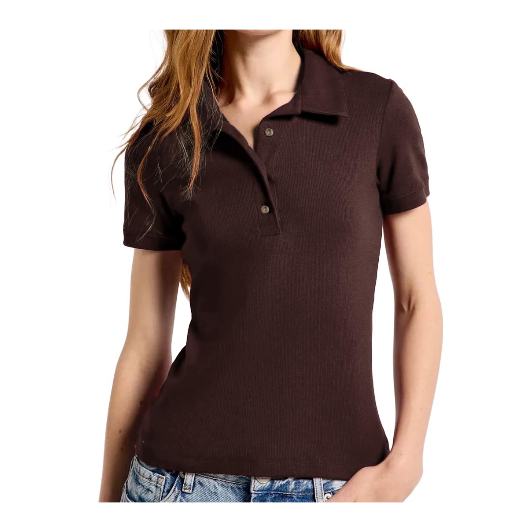 Blusa Hering Polo Ribana Ultra Soft Feminina 4Ha2 Marrom Coffe