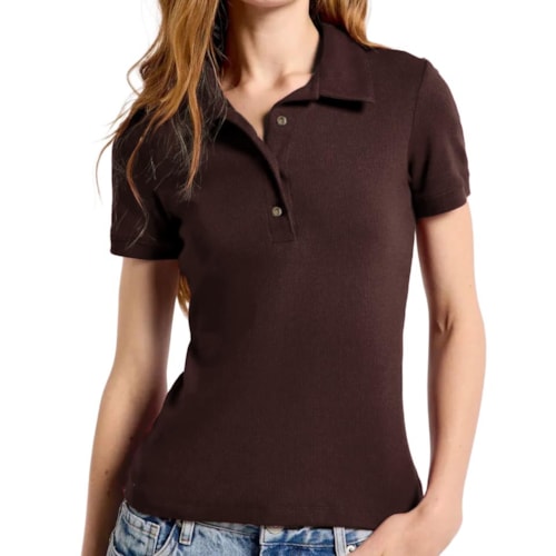 Blusa Hering Polo Ribana Ultra Soft Feminina 4Ha2 Marrom Coffe