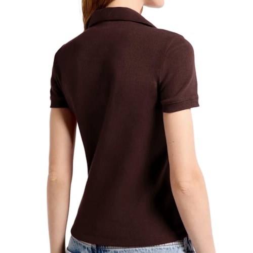 Detalhe - Blusa Hering Polo Ribana Ultra Soft Feminina 4Ha2 Marrom Coffe