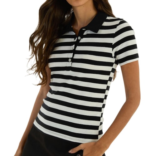 Blusa Hering Polo Super Slim Em Ribana 4HBP Preto