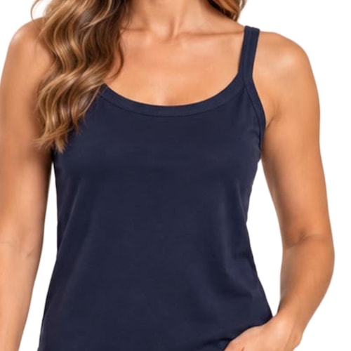 Detalhe - Blusa Hering Regata Feminina Algodão 4AVN Marinho