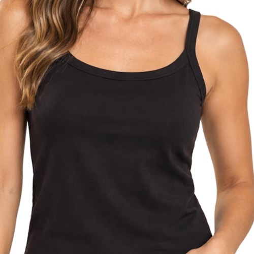 Detalhe - Blusa Hering Regata Feminina Algodão 4AVN Preto