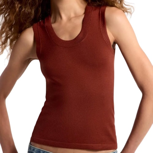 Blusa Hering Sem Manga Decote U Em Tricô K5AG Terracota