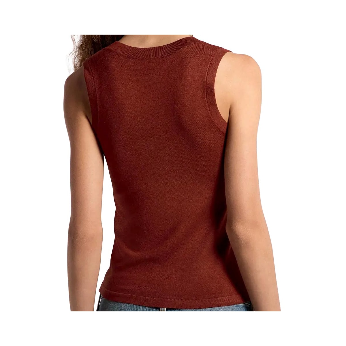 Blusa Hering Sem Manga Decote U Em Tricô K5AG Terracota Blusa Hering Sem Manga Decote U Em Tricô K5AG Terracota