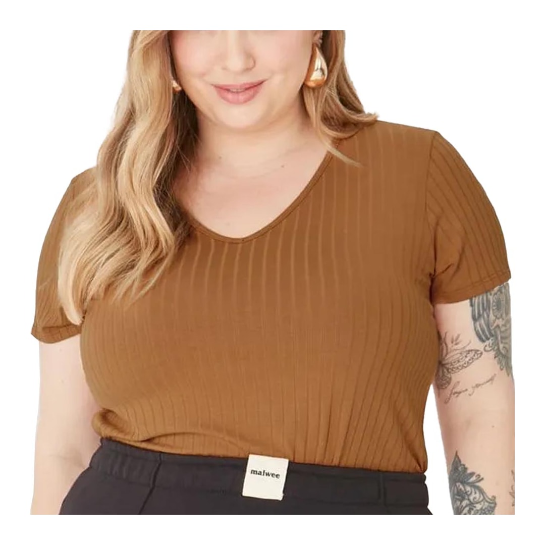 Blusa Malwee De Malha Meia Manga 87857 Canela
