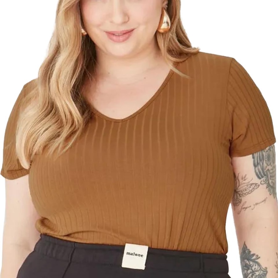 Blusa Malwee De Malha Meia Manga 87857 Canela