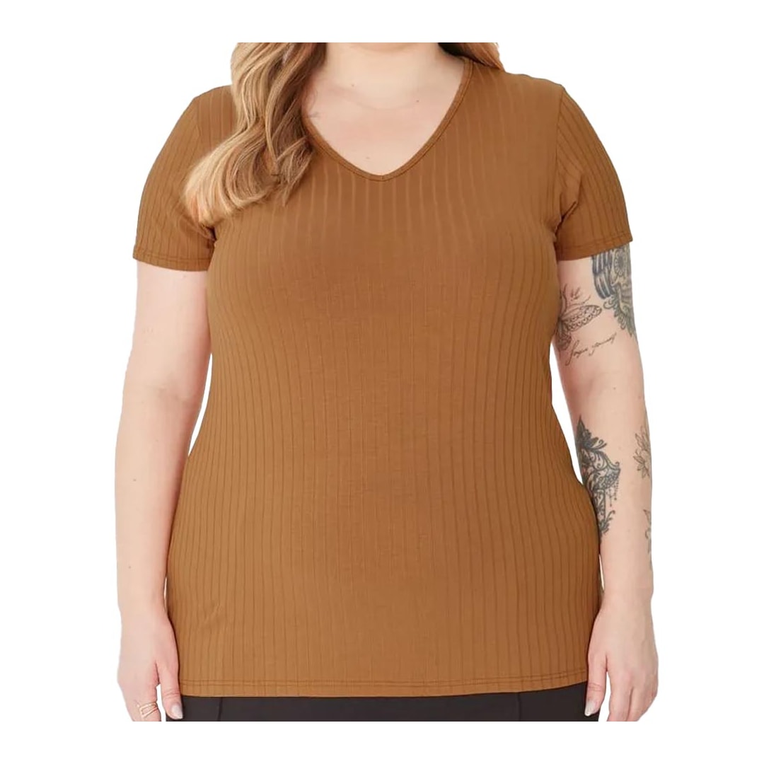 Blusa Malwee De Malha Meia Manga 87857 Canela