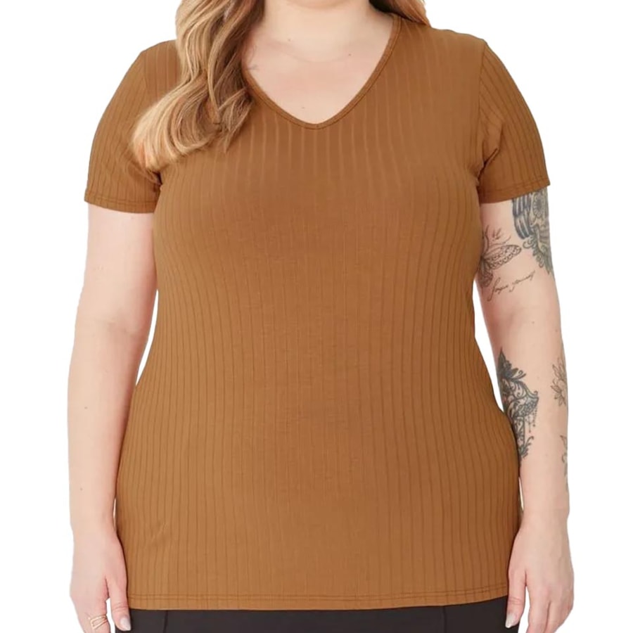 Blusa Malwee De Malha Meia Manga 87857 Canela