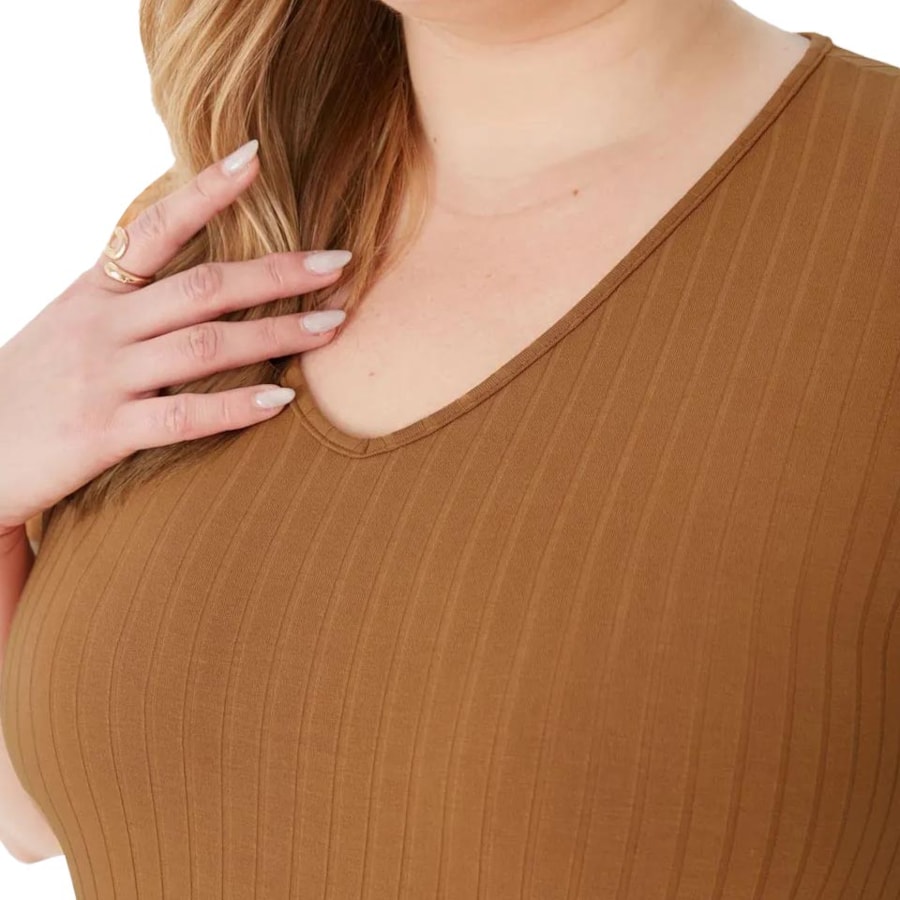 Blusa Malwee De Malha Meia Manga 87857 Canela