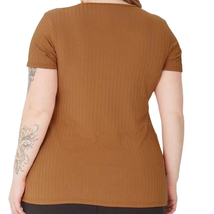 Blusa Malwee De Malha Meia Manga 87857 Canela