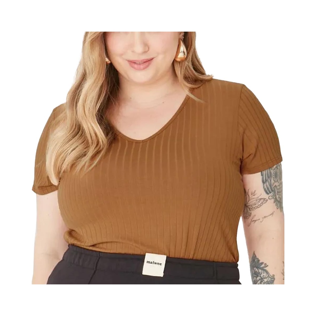 Blusa Malwee De Malha Meia Manga 87857 Canela Blusa Malwee De Malha Meia Manga 87857 Canela