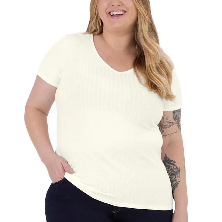 Blusa Malwee De Malha Meia Manga 87857 Off White